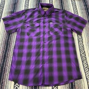 DIXXON Men's The Heart Purple Black Plaid Shirt Bamboo Blend Medium Short Sleeve